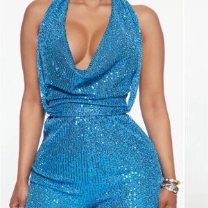 Sincerely Jules Teal Sequin Halter Top